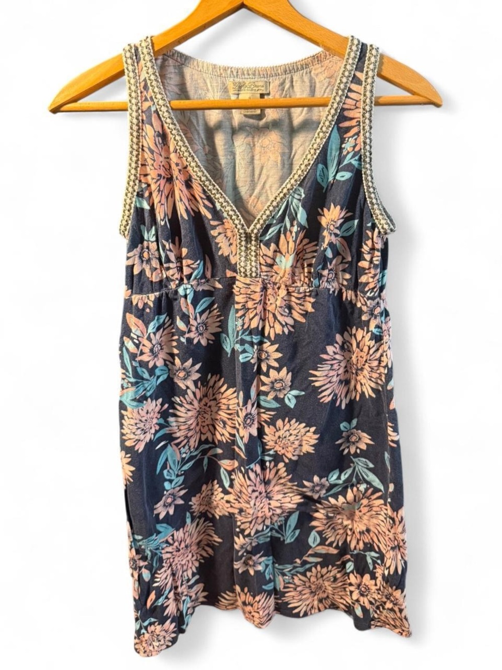 Lucky Brand Navy Floral Tank Dress with Peach Accents